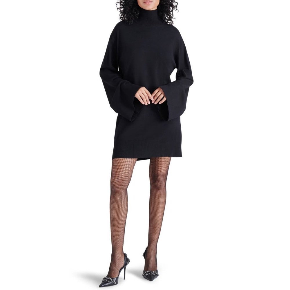 Steve Madden Gretta Turtleneck Long Sleeve Black Sweater Mini Dress Size L